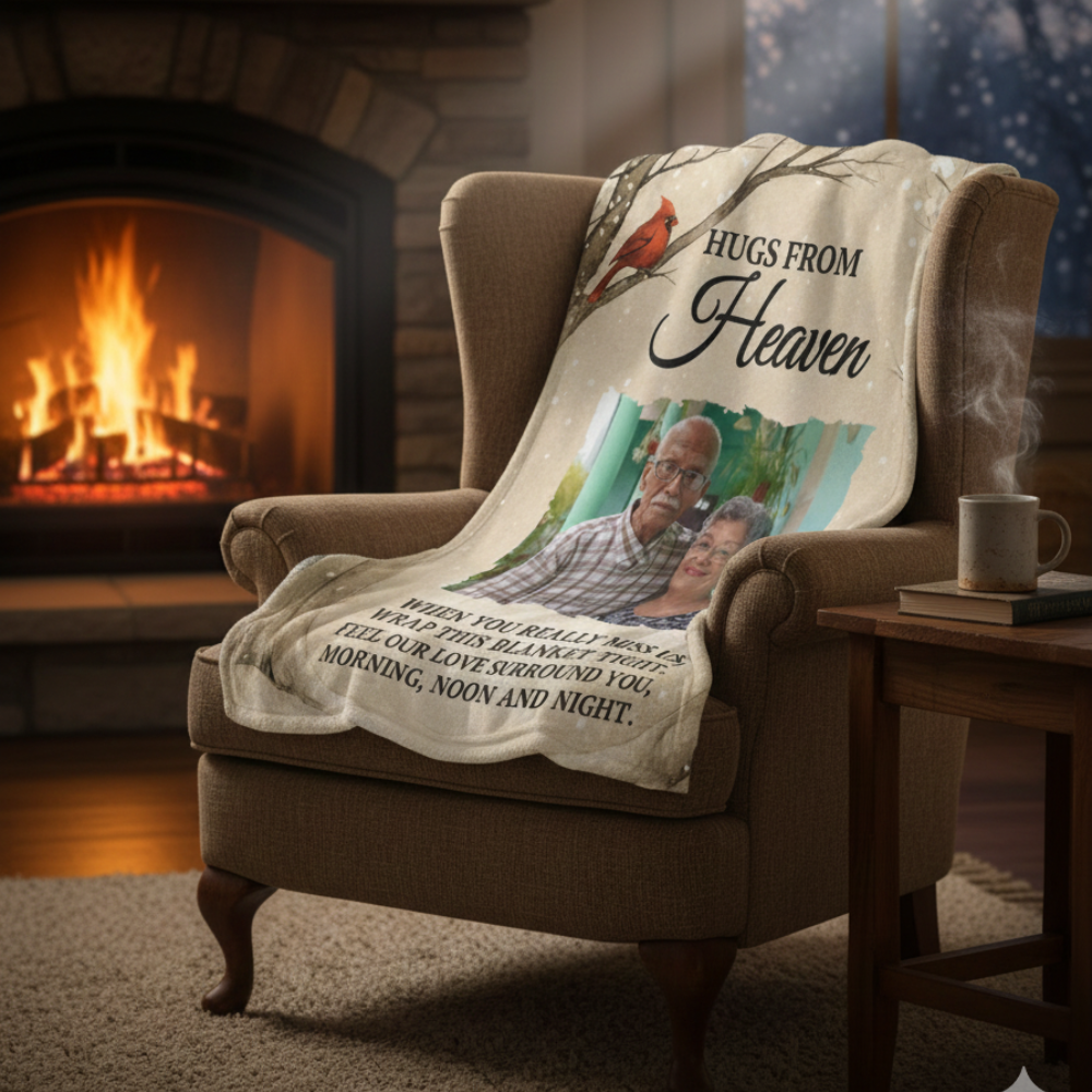 A Hug From Heaven Personalized Memorial Photo Blanket | Cardinal Sympathy Gift for Loss | Bereavement Comfort Blanket
