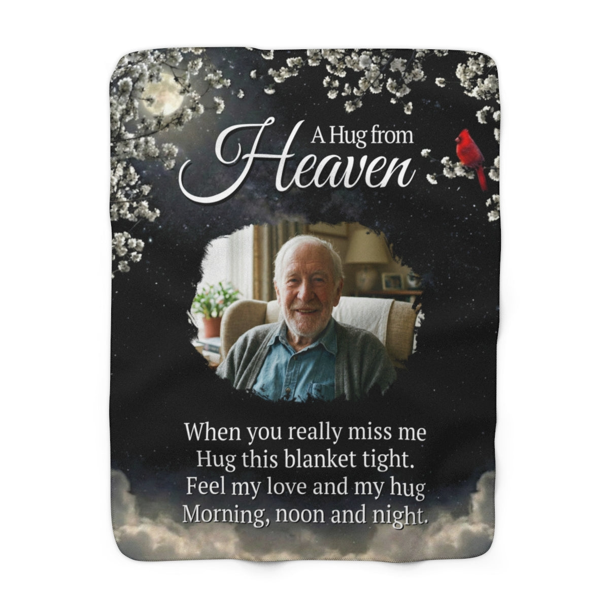 A Hug From Heaven Personalized Memorial Photo Blanket | Cardinal Night Sky Sympathy Gift