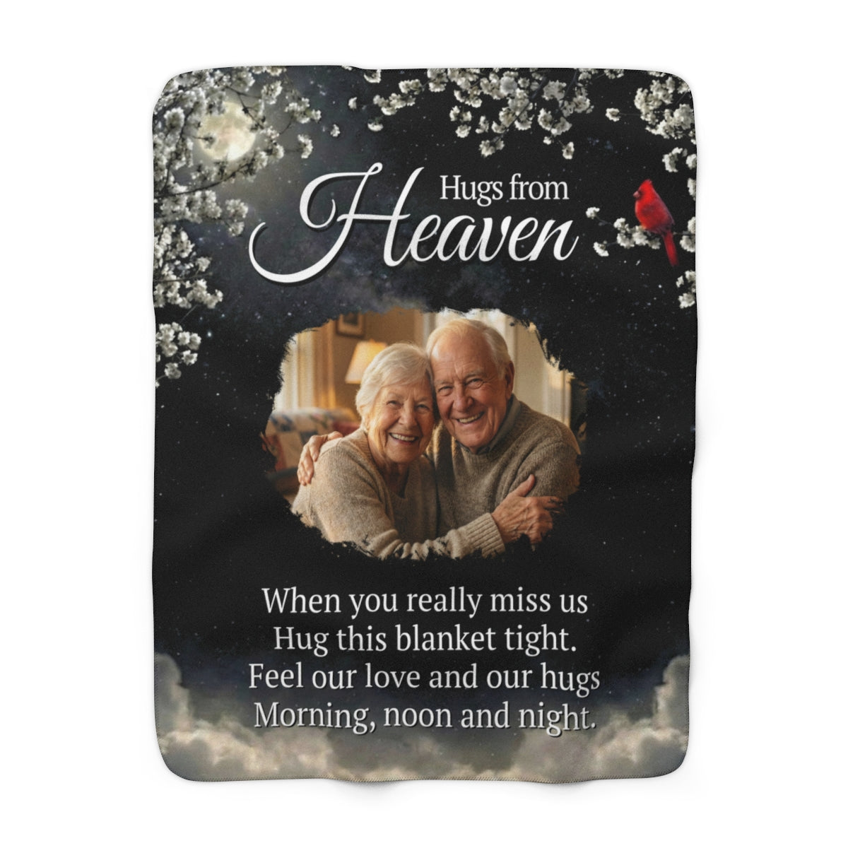 A Hug From Heaven Personalized Memorial Photo Blanket | Cardinal Night Sky Sympathy Gift