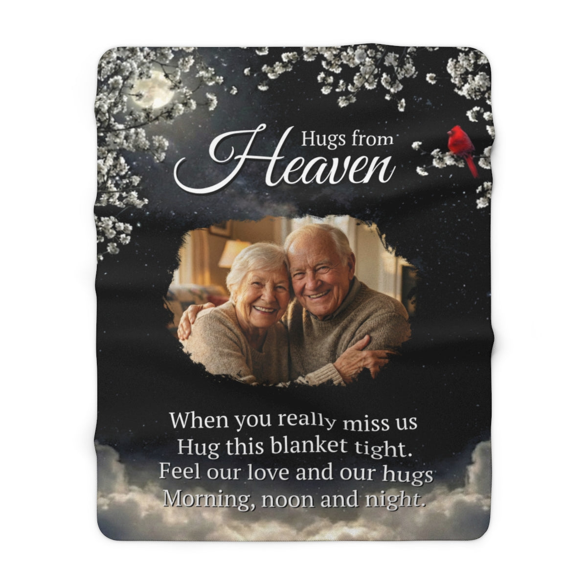 A Hug From Heaven Personalized Memorial Photo Blanket | Cardinal Night Sky Sympathy Gift