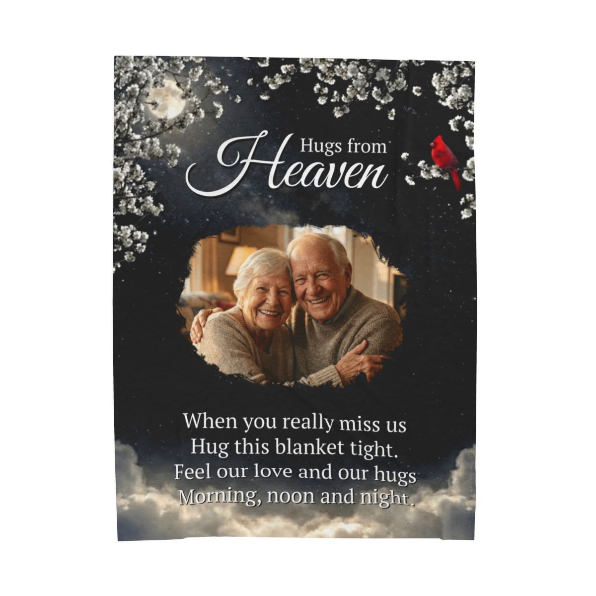 A Hug From Heaven Personalized Memorial Photo Blanket | Cardinal Night Sky Sympathy Gift
